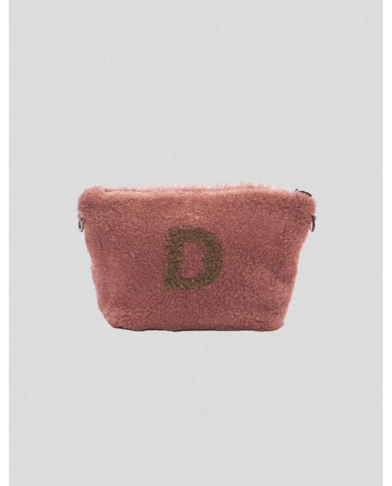 Borsa in montone rosa con iniziale D
