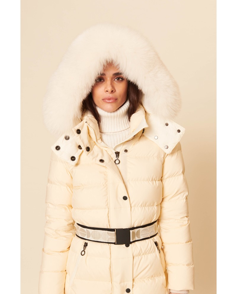 Goose down jacket with fur hood best sale