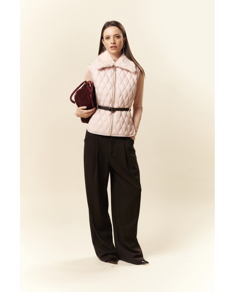 BUN 96| Gilet trapuntato con colletto in pelliccia