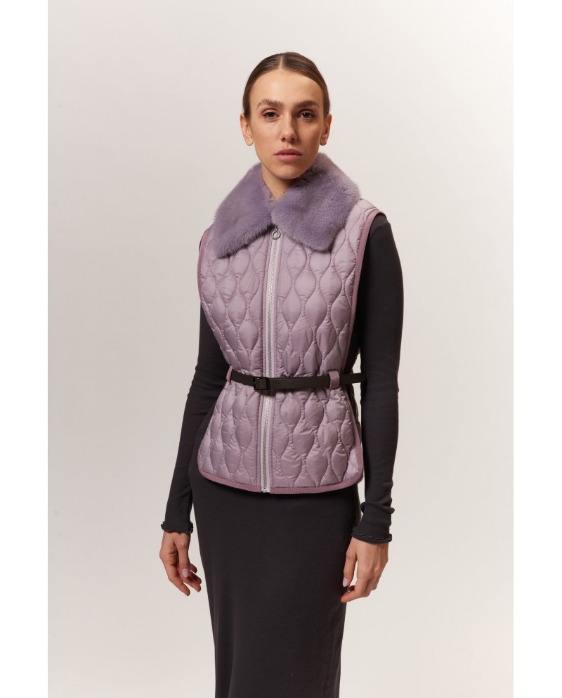 BUN 96| Gilet trapuntato con colletto in pelliccia di visone