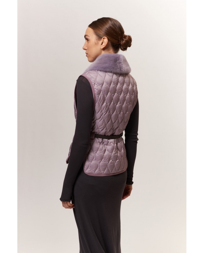 BUN 96| Gilet trapuntato con colletto in pelliccia di visone
