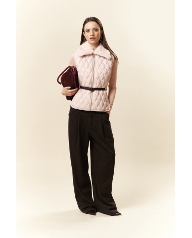 BUN 96| Gilet trapuntato con colletto in pelliccia