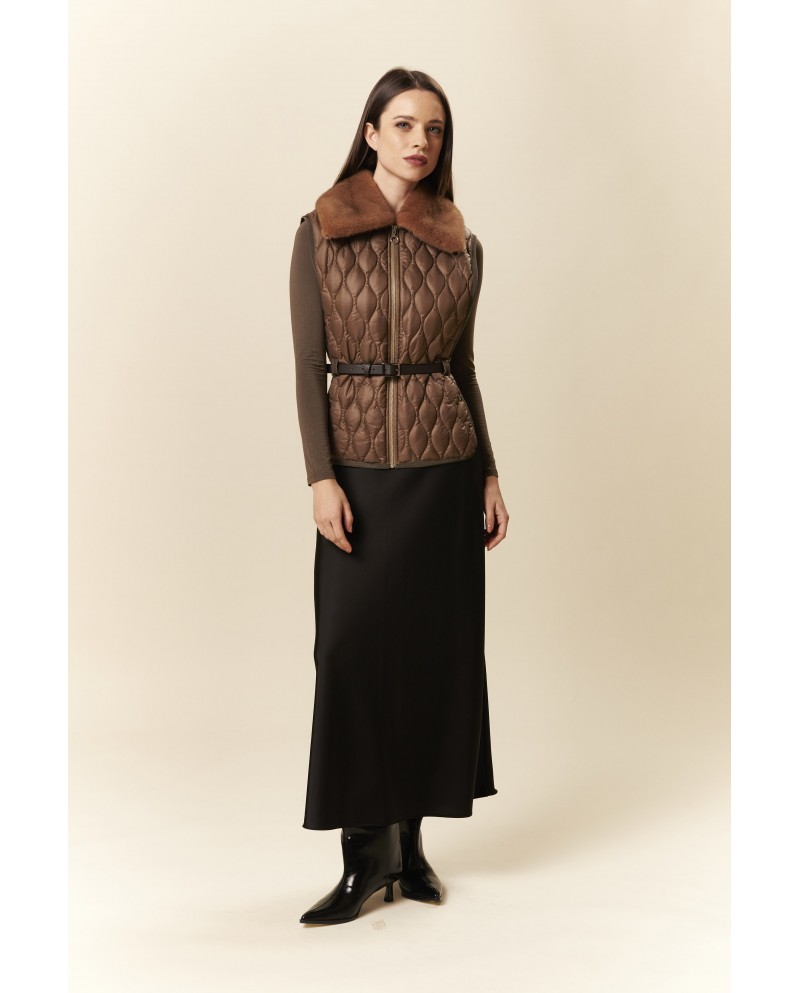 BUN 96| Gilet trapuntato con colletto in pelliccia